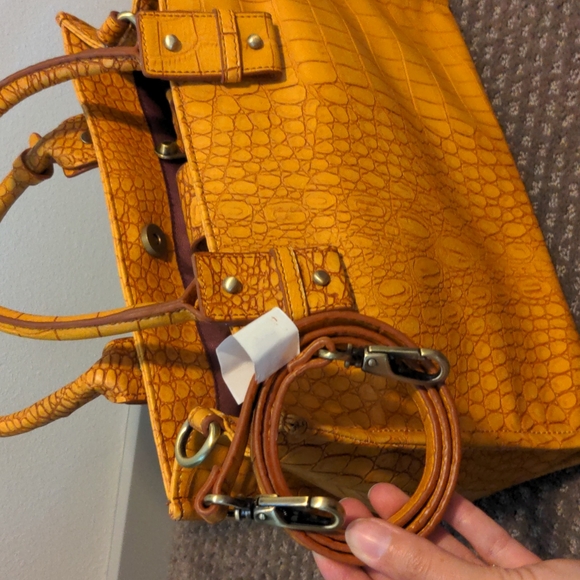 Jessica Simpson Yellow Croc-Embossed Satchel - Picture 5 of 11